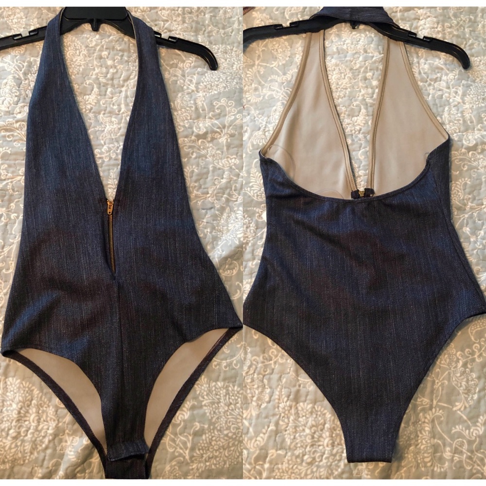 Denim Halter Bodysuit